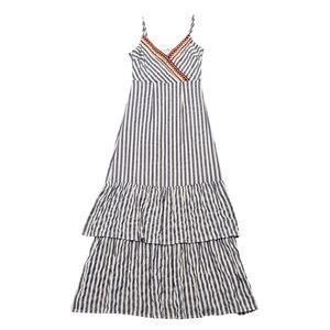 THML Blue & White Striped Crochet Trim Tiered Bottom Maxi Dress XS XSMALL